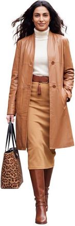 Jessica London Leather Swing Coat in Cognac at Nordstrom, Size 16