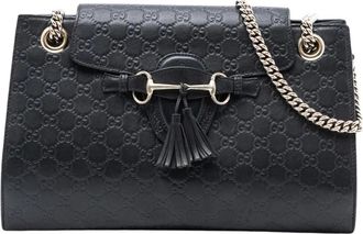 Gucci Pre-owned Shoulder Bags, female, Black, Size: ONE SIZE Pre-owned Embossed Leather Shoulder Bag