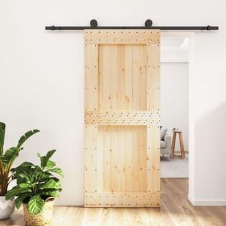Berkfield Home Sliding Door with Hardware Set 90x210 cm Solid Wood Pine in Brown