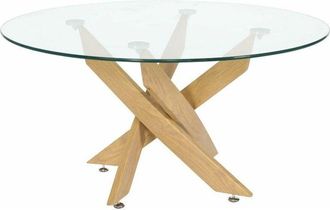 Home Heavenly Home Heavenly - Mesa Centro Redonda De Cristal Dan, De 80 Cm Di&aacute;metro X 40 Cm Altura. 4 Patas Entrecruzadas. Color: Pata Roble