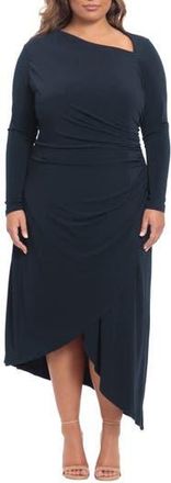 Maggy London Long Sleeve Asymmetric Hem Dress in Midnight Blue at Nordstrom Rack, Size 18W