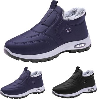 Generic Slip On Shoes for Mens Winter Warm Snow Boots with Fur Lined Thick Anti-Slip Boots Ladies Comfortable Lightweight Walking Plush Warm Soft Snow Boot Bl