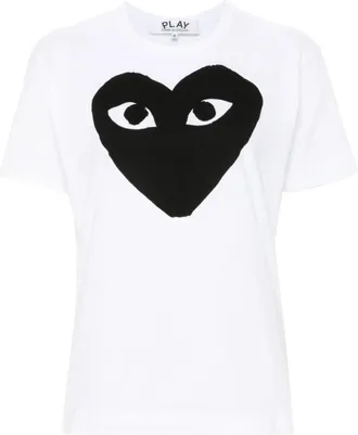 Comme Des Gar&ccedil;ons Signature T-shirt met ronde hals en hartprint - Dames - T-shirts - Wit - S - Katoen - Tops