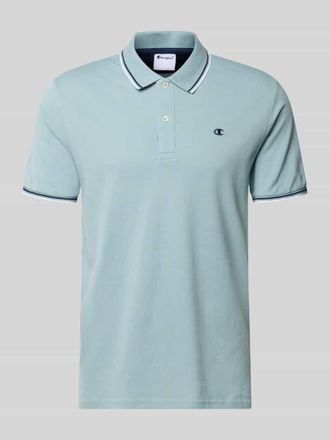 Champion Slim Fit Poloshirt mit Label-Stitching in Aqua, Gr&ouml;&szlig;e XXL