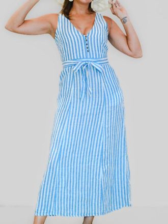 Hatley The Isla Sleeveless Maxi Dress In French Blue Stripes