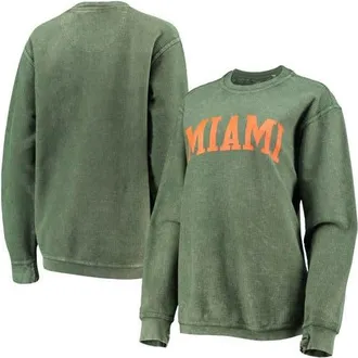 Pressbox Womens Pressbox Green Miami Hurricanes Comfy Cord Vintage Wash Basic Arch Pullover Sweatshirt in Hunter Green at Nordstrom, Size Xx-Large