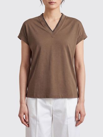 Brunello Cucinelli Cotton V-Neck T-Shirt with Monili Embellishment