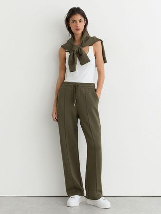 Reiss Khaki Green Petite Premium Interlock Wide-leg Joggers, XS