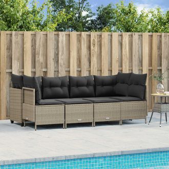 vidaXL Vidaxl - Set De Sof&aacute;s Jard&iacute;n Y Cojines 5 Pzas Rat&aacute;n Sint&eacute;tico Gris Claro