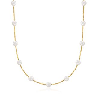 Ross-Simons 6-6.5mm Cultured Pearl Station Necklace in 18kt Gold Over Sterling