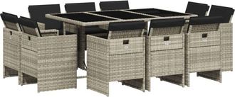 vidaXL Set De Comedor De Jard&iacute;n 11 Pzas Y Cojines Rat&aacute;n Sint&eacute;tico Gris Vidaxl