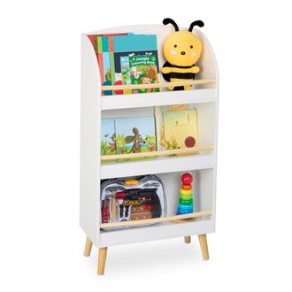 Relaxdays Relaxdays Librer&iacute;a Infantil, 95,5 X 50 X 24 Cm, 3 Estantes Abiertos Para Libros, Estanter&iacute;a Ni&ntilde;os, Blanco Y Natural