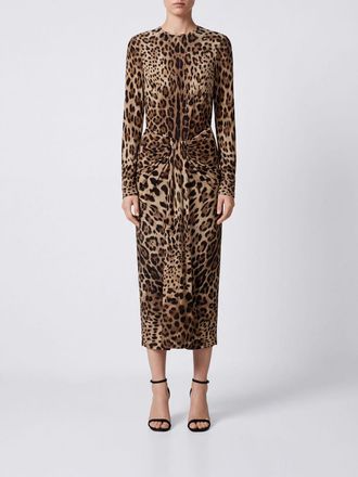 Dolce & Gabbana Animalier Print Viscose Midi Sheath Dress with Knotted Waist