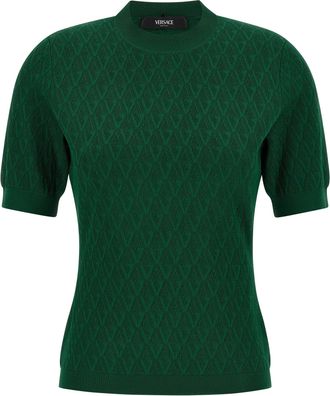 Versace V-Pattern T Shirt Verde-Donna