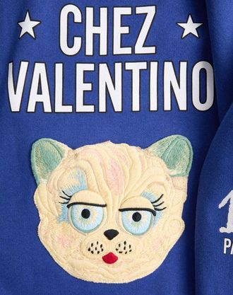 Valentino Felpa In Cotone Ricamata Donna BLU/AVORIO XXS