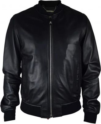 Philipp Plein Bomberjack - Heren - Leren en Su&egrave;de Jassen - Zwart - M - Leer - Jassen