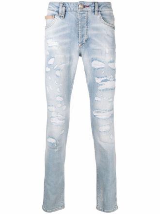 Philipp Plein ripped skinny jeans - men - Polyester/Cotton/Spandex/Elastane/Cotton - 40 - Blue