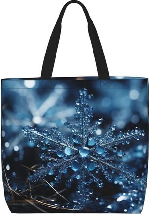 Generic Blue Snowflake Shopping Bag Reusable Tote Bag Foldable Tote Bags For Picnic Ladies Work