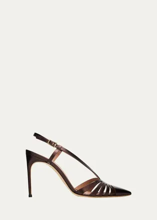 Malone Souliers 90mm Janette Metallic Leather Caged Slingback Pumps
