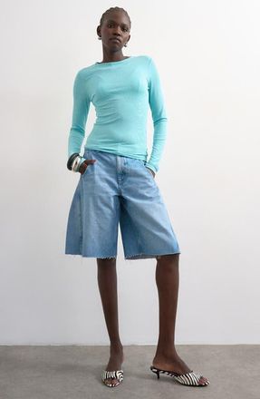 Topshop Barrel Leg Denim Bermuda Shorts in Blue at Nordstrom, Size 12 Us