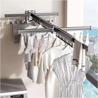 OEM Tendedero Retr&aacute;ctil De Pared Con Ganchos, Giratorio 360&deg;, Para Balc&oacute;n, Lavadero Y Ba&ntilde;o, Gris Antracita