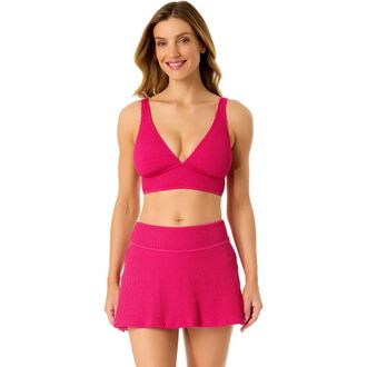 Anne Cole Womens Live In Color Textured Shirred Soft Band Bralette Bikini Swim Top in Fandango Pink at Nordstrom, Size X-Large