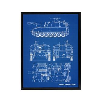 Artery8 M109 Howitzer Artillery US Military Blueprint Framed Canvas Wall Art Print in Blue | Size: W24 x H32
