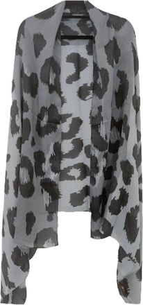 Generic Leopard Print Scarf with Border Elegant Silky Style Wrap Ladies Large Shawl (Grey)