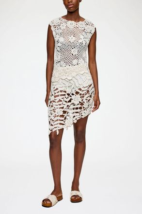 Ganni White Skirt in Cotton Crochet - Size S Organic