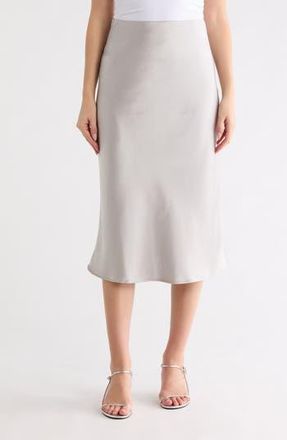 Renee C Solid Satin Midi Skirt in Silver at Nordstrom Rack, Size X-Large