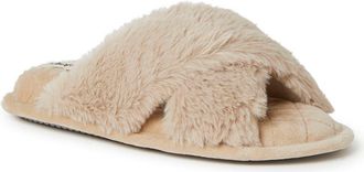 Dearfoams Jessica Furry Crossband Slipper in Latte at Nordstrom, Size X-Large