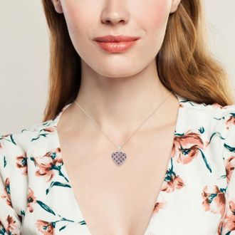 MAX + STONE 925 Sterling Silver Genuine Gemstone Heart Shape Filigree Pendant 18 Inch Chain
