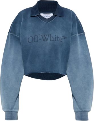 Off-white logo-print cropped sweatshirt - Blue