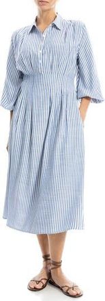 Max Studio Stripe Balloon Sleeve Shirtdress in Denim/Black Framed Stripe at Nordstrom Rack, Size X-Small