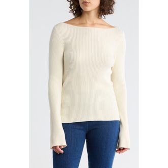 Leith Boat Neck Flare Sleeve Sculpt Sweater in Ivory Dove at Nordstrom Rack, Size X-Large