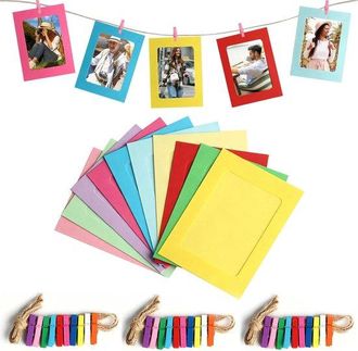 No Brand Marcos De Fotos De Papel Kraft, Guirnalda De Fotos Con Pinzas De Madera/cuerda De C&aacute;&ntilde;amo Para Colgar En La Pared Y Decorar Habitaciones. (multicolor)