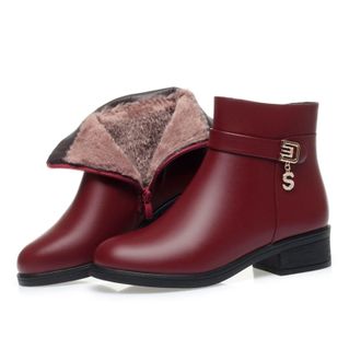 Generic Womens Leather Faux Wool Orthopedic Wedge Boots, High Heel Warm Waterproof Ankle Boots, Cusual Non-Slip Snow Shoes with Side Zipper (Red,7.5)