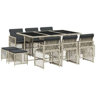vidaXL Set De Comedor De Jard&iacute;n 11 Pzas Y Cojines Rat&aacute;n Sint&eacute;tico Gris Vidaxl