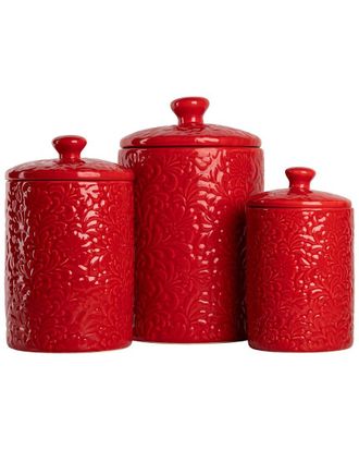 10 Strawberry Street Fleur Embossed 3Pc Canister Set