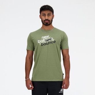 New Balance Mens Sport Essentials Heathertech Graphic T-Shirt in Green Poly Knit, size Medium