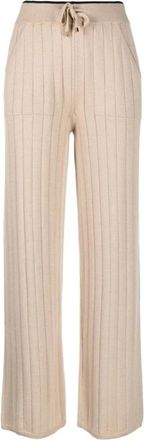 Lorena Antoniazzi Beige wollen zijden gebreide broek - Dames - Wijde Broeken - Beige - M - Wol - Broeken