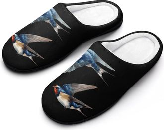 Generic Swallows Flying Birds Slippers Men Winter Warm Cotton Anti-Slip Indoor Slip-Ons House Shoes