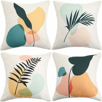 OEM Funda De Coj&iacute;n Decorativa De 45 X 45 Cm, Funda Para Coj&iacute;n De Sof&aacute;, Estampado De Hojas Amarillas Y Verdes, Fundas De Almohada De Lino Estilo R&uacute;stico, J
