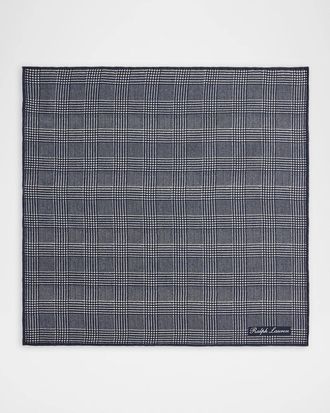 Ralph Lauren Purple Label Men & apos;s Plaid Cashmere-Silk Pocket Square