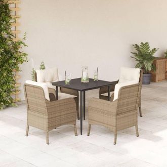 vidaXL Set Comedor De Jard&iacute;n 5 Pzas Con Cojines Rat&aacute;n Sint&eacute;tico Beige Vidaxl