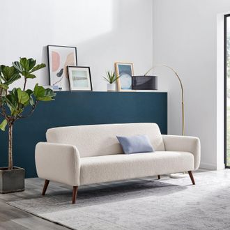 Furniturebox Teddy Soft Boucle Fleece Retro Sofa In A Box in White | Size: 2 Seater