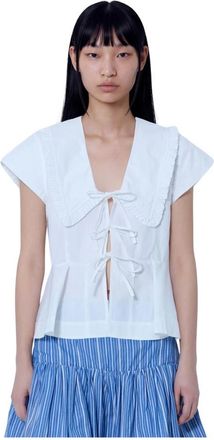 Ganni Blusa de Popel&iacute;n con Cuello Compacto - Blouses & Shirts - Mujer - Blanco - 2XS