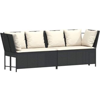 vidaXL Divano da Giardino con Cuscini in Polyrattan Nero - Vidaxl
