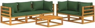 vidaXL Juego Muebles De Jard&iacute;n 6 Piezas Madera Maciza Y Cojines Verdes Vidaxl