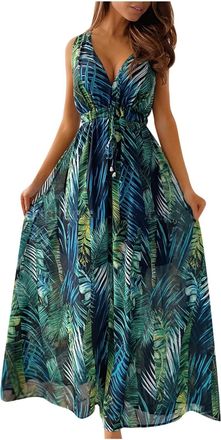 Generic My Order Maxi Dresses for Women Summer Beach Floral Dress V Neck Sleeveless Sundress Holiday Wear 2025 Sale Clearance My Orders Double Layer (Half Sli